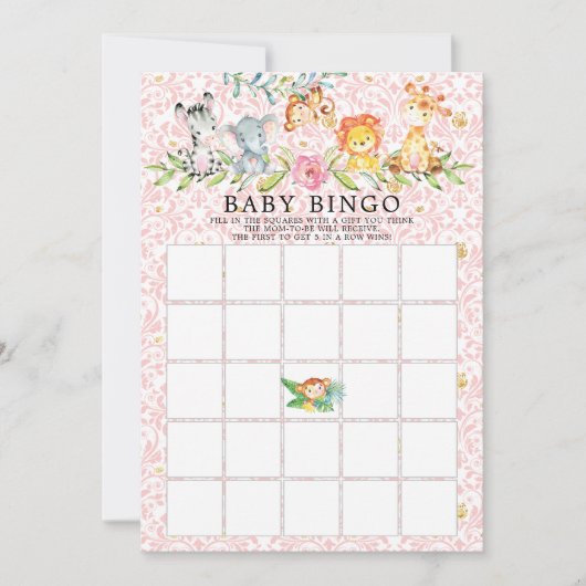 Sweet Safari Animals BINGO Baby shower Game Kaart (Voorkant)