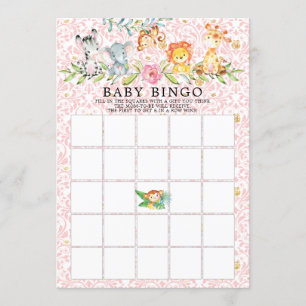 Sweet Safari Animals BINGO Baby shower Game Kaart