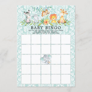 Sweet Safari Animals BINGO Baby shower Game Kaart