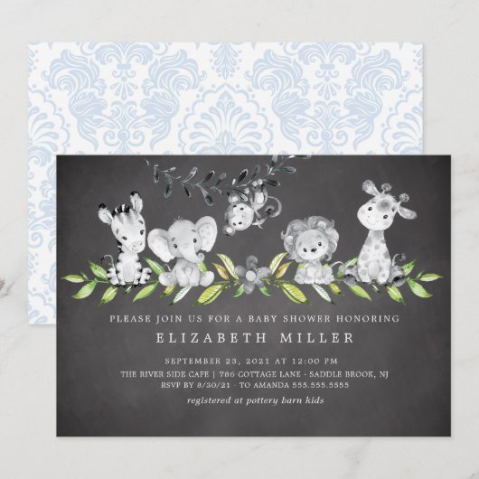 Sweet Safari Animals Boy Baby shower Invitation Kaart (Voorkant / Achterkant)