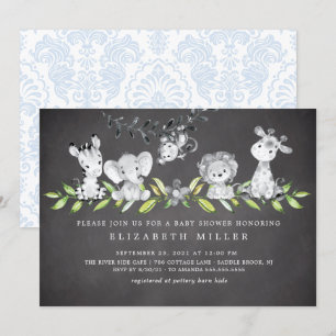 Sweet Safari Animals Boy Baby shower Invitation Kaart