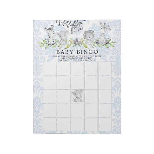 Sweet Safari Animals boys Baby shower Bingo Game Notitieblok (Linkerzijde)