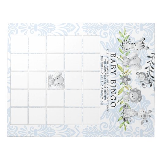 Sweet Safari Animals boys Baby shower Bingo Game Notitieblok (Voorkant)