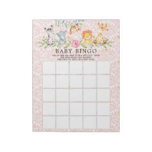 Sweet Safari Animals Girls Baby shower Bingo Game Notitieblok
