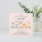 Sweet Safari Animals Girls Baby shower Kaart (Staand voorkant)