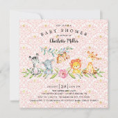 Sweet Safari Animals Girls Baby shower Kaart (Voorkant)