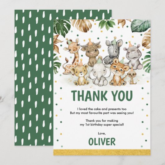 Sweet Safari Animals Oerwoud Greenery Birthday Boy Bedankkaart (Voorkant / Achterkant)