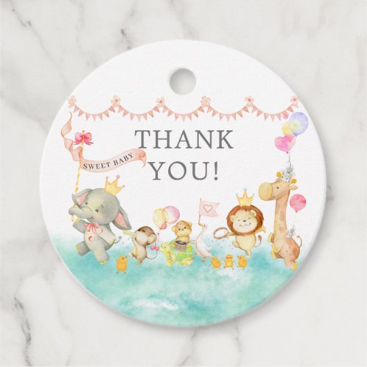 Sweet Safari Animals Parade Baby shower Favor Bedankjes Labels (Voorkant)