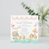 Sweet Safari Animals Parade Baby shower Invitation Kaart (Staand voorkant)