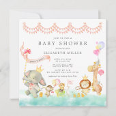 Sweet Safari Animals Parade Baby shower Invitation Kaart (Voorkant)