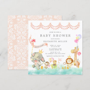 Sweet Safari Animals Parade Baby shower Invitation Kaart