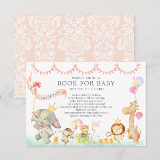 Sweet Safari Animals Parade Douche Boek voor Baby Informatiekaartje (Voorkant / Achterkant)