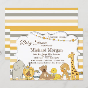 Sweet Safari Animals Striped Baby shower Kaart
