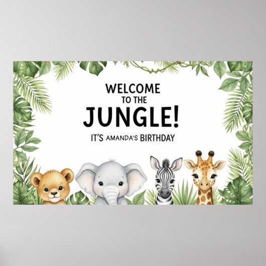 Sweet Safari Animals Welcome Jungle Birthday Poster (Voorkant)