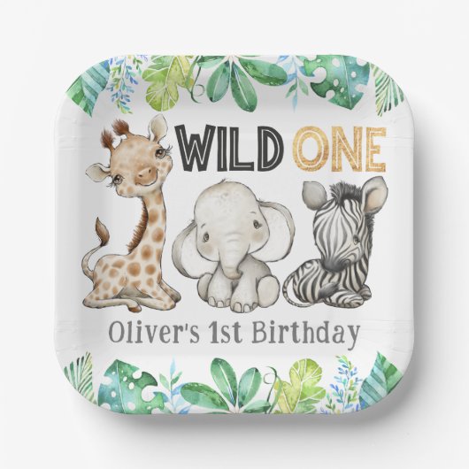 Sweet Safari Animals Wild One Birthday Paper Bord (Voorkant)