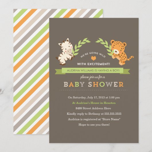Sweet Safari Baby shower Invite Kaart (Voorkant / Achterkant)