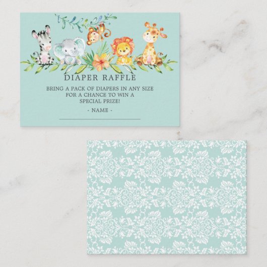 Sweet Safari Baby shower Luier Raffle Ticket Informatiekaartje (Voorkant / Achterkant)