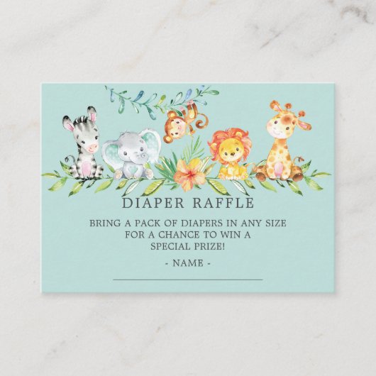 Sweet Safari Baby shower Luier Raffle Ticket Informatiekaartje (Voorkant)
