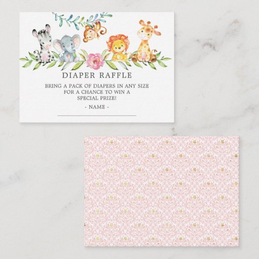Sweet Safari Baby shower Luier Raffle Ticket Informatiekaartje (Voorkant / Achterkant)