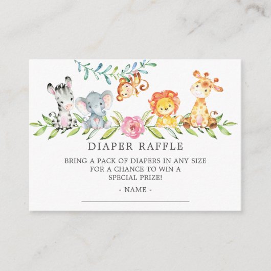 Sweet Safari Baby shower Luier Raffle Ticket Informatiekaartje (Voorkant)