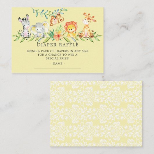 Sweet Safari Baby shower Luier Raffle Ticket Informatiekaartje (Voorkant / Achterkant)
