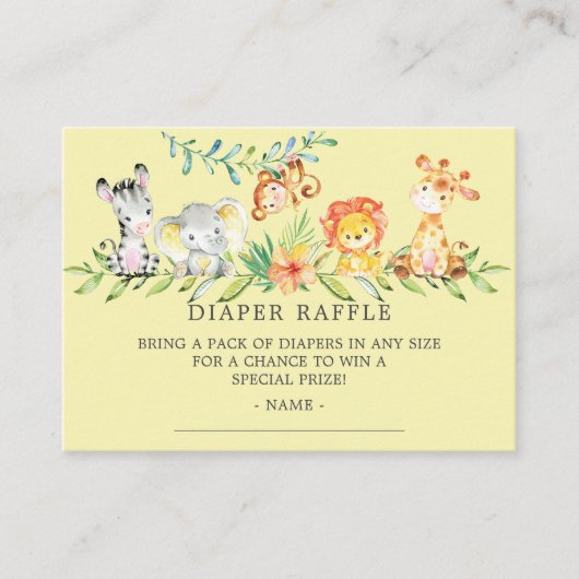 Sweet Safari Baby shower Luier Raffle Ticket Informatiekaartje (Voorkant)