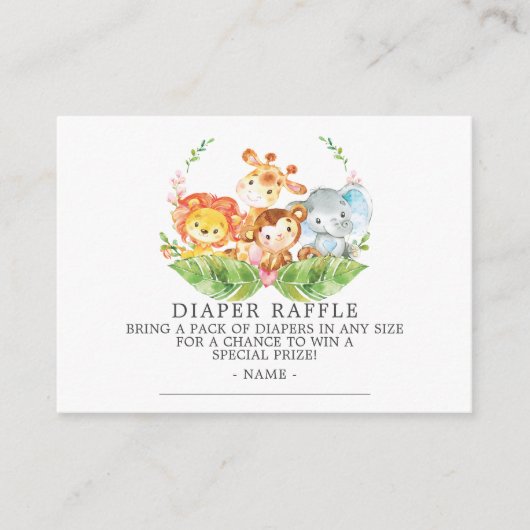 Sweet Safari Baby shower Luier Raffle Ticket Informatiekaartje (Voorkant)
