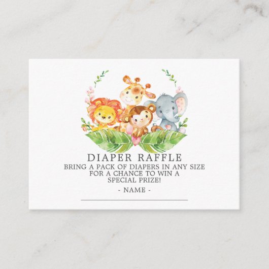 Sweet Safari Baby shower Luier Raffle Ticket Informatiekaartje (Voorkant)