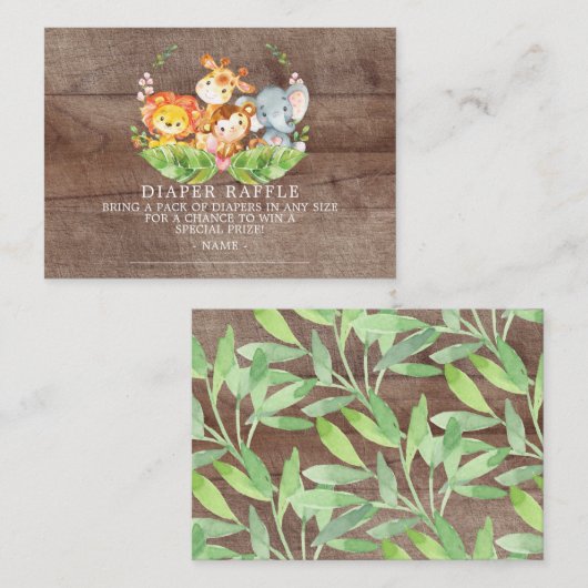 Sweet Safari Baby shower Luier Raffle Ticket Informatiekaartje (Voorkant / Achterkant)