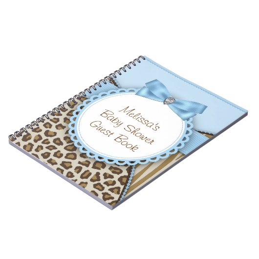 Sweet Safari Blauw en bruin Baby shower gastenboek Notitieboek (Linkerzijde)
