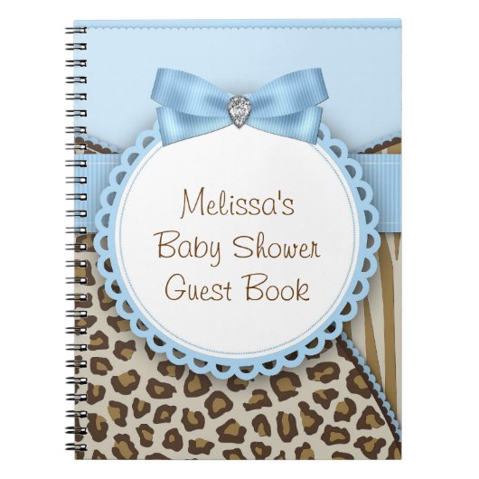 Sweet Safari Blauw en bruin Baby shower gastenboek Notitieboek (Voorkant)