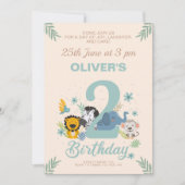 Sweet Safari Blue Pastel Tweede Verjaardag Kaart (Voorkant)