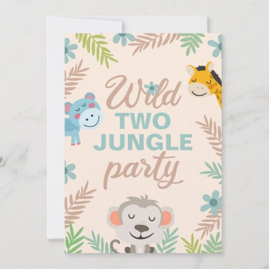 Sweet Safari Blue Pastel Tweede Verjaardag Kaart (Achterkant)