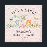 Sweet Safari Dieren Baby shower Favor Magnet<br><div class="desc">Sweet oerwoud dieren magneet voor een meisjes baby shower met een zebra,  olifant,  leeuw,  giraffe & aap op een roze damast achtergrond. Overeenkomende objecten beschikbaar in onze winkel.</div>