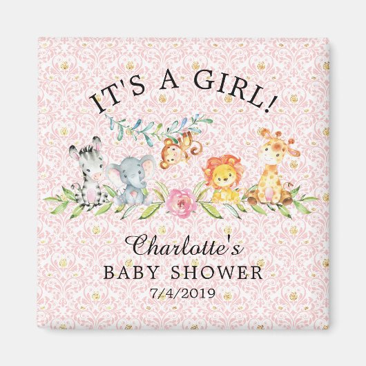 Sweet Safari Dieren Baby shower Favor Magnet (Voorkant)