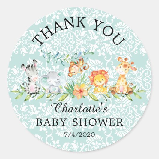 Sweet Safari Dieren Dank u Baby Favor Sticker (Voorkant)