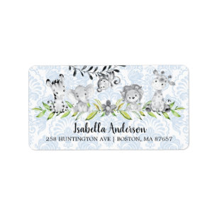 Sweet Safari Dieren Jongens Baby shower Adres Etiket