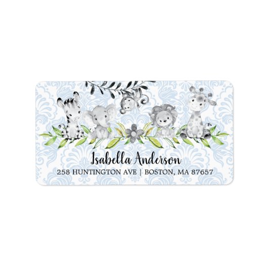 Sweet Safari Dieren Jongens Baby shower Adres Etiket (Voorkant)