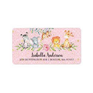 Sweet Safari Dieren Meisjes Baby shower Adres Etiket