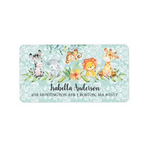 Sweet Safari Dieren Neutraal Baby shower Adres Etiket