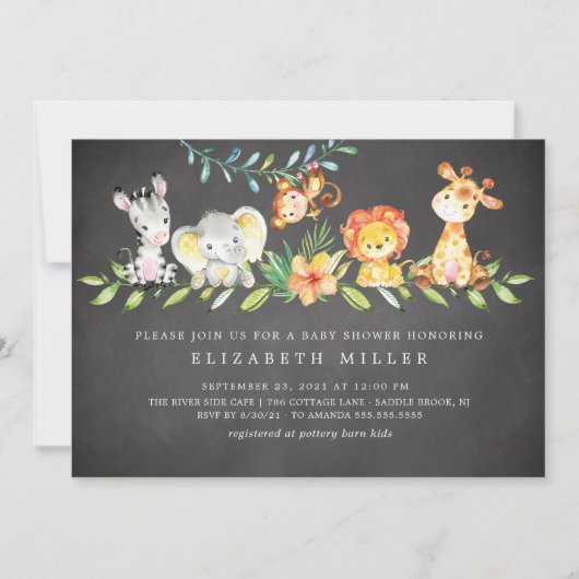 Sweet Safari Dieren Neutraal Baby shower Uitnodigi Kaart (Voorkant)