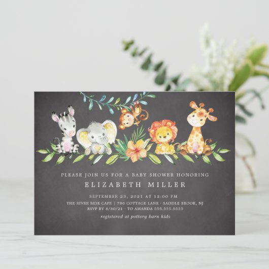 Sweet Safari Dieren Neutraal Baby shower Uitnodigi Kaart (Staand voorkant)