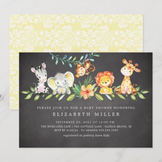 Sweet Safari Dieren Neutraal Baby shower Uitnodigi Kaart (Voorkant / Achterkant)