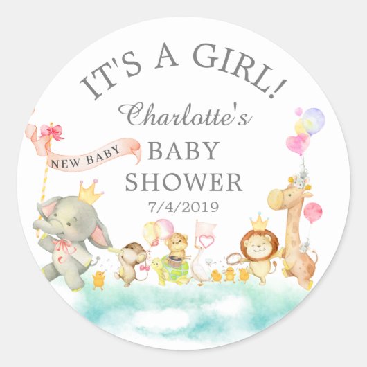 Sweet Safari Dieren Parade Favor Sticker (Voorkant)