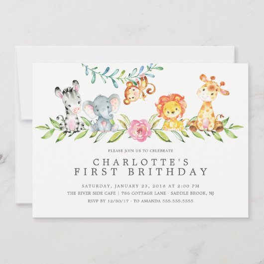 Sweet Safari Girls Verjaardag Uitnodiging (Voorkant)