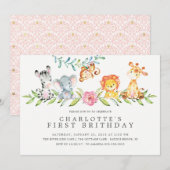 Sweet Safari Girls Verjaardag Uitnodiging (Voorkant / Achterkant)