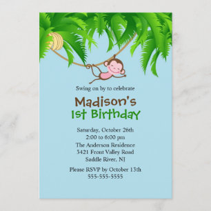 Sweet Safari Monkey Birthday Uitnodiging