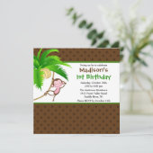 Sweet Safari Monkey Birthday Uitnodiging (Staand voorkant)