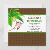 Sweet Safari Monkey Birthday Uitnodiging (Voorkant)