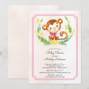 Sweet Safari Monkey Meisjes Baby shower Uitnodigin Kaart